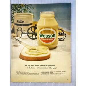 Wesson Mayonnaise "Big News-Now Wesson makes it for you!" Vtg Print Ad 1963